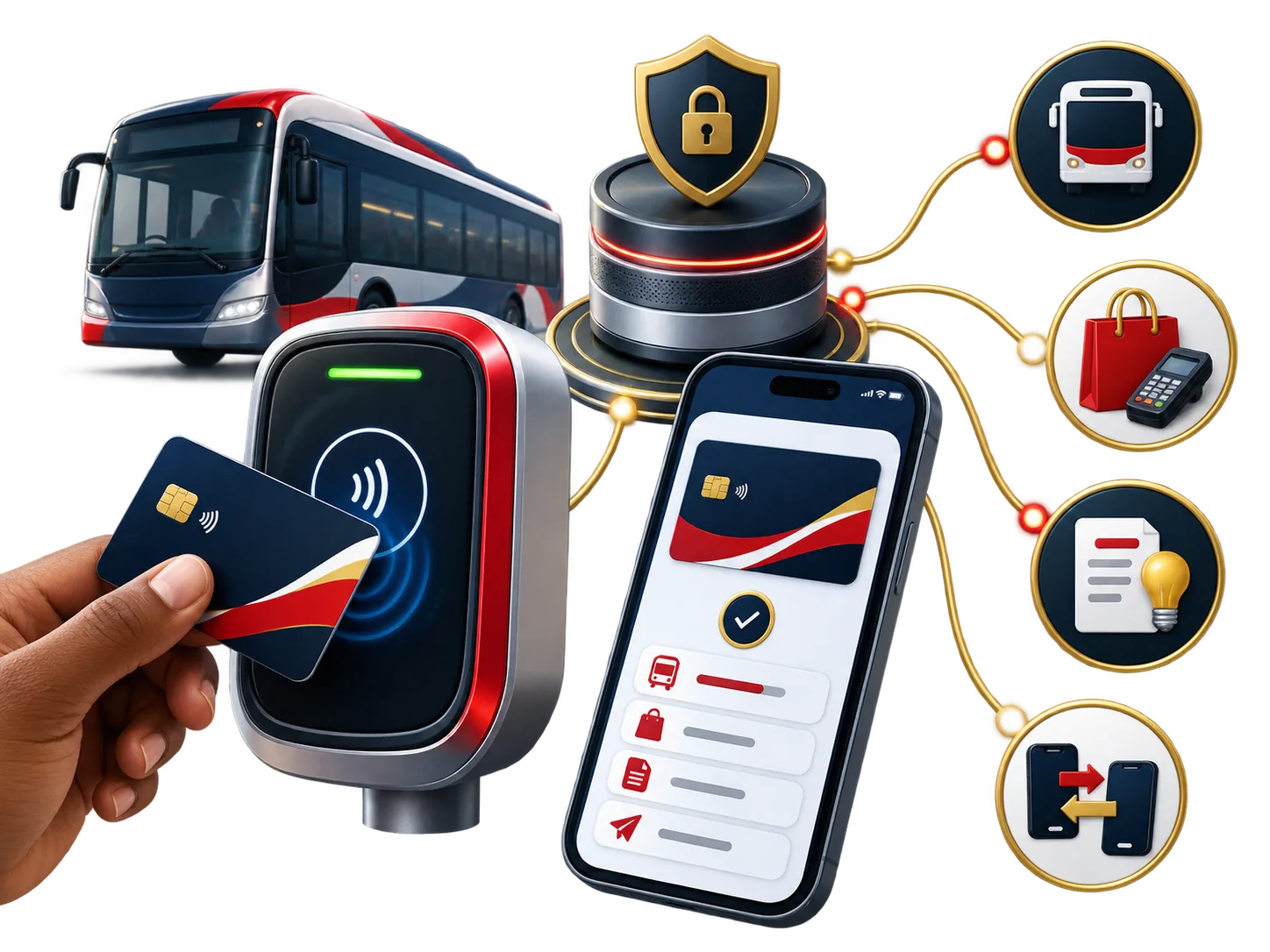 Contactless transportation card, ticket validator and connected mobile payment ecosystem