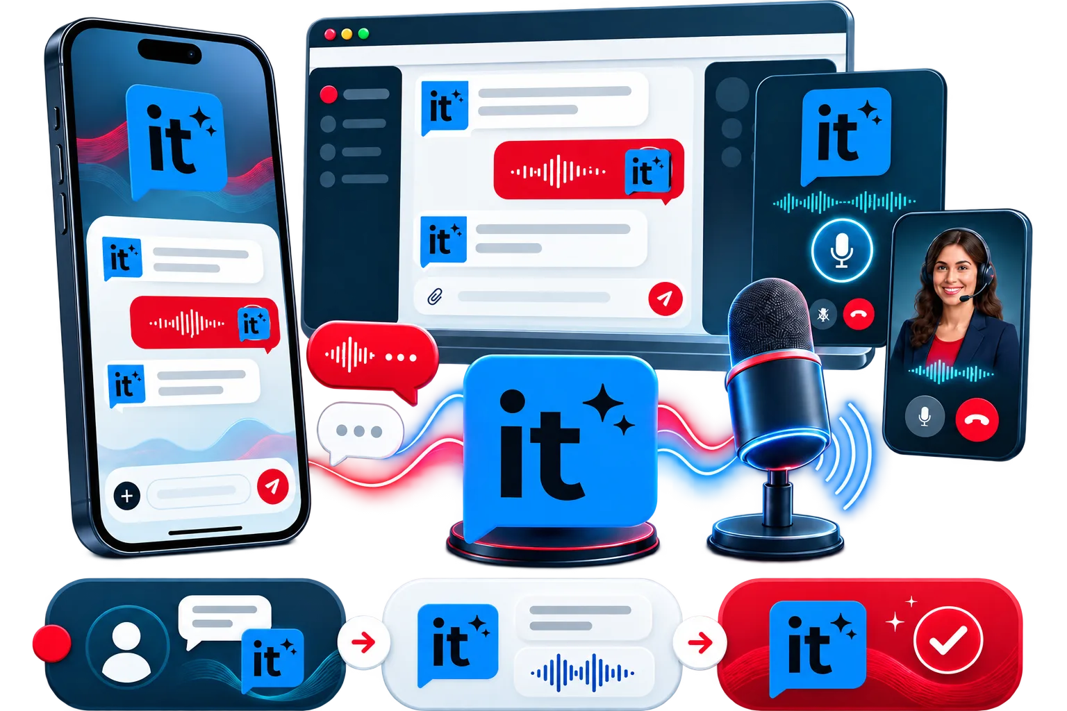 VoiceIt conversational AI available through voice, typed chat and real-time phone calls